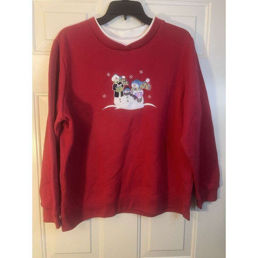 Studio Works Sweatshirt Christmas Ugly Sweater Red XL Embroidered Winter Snowman